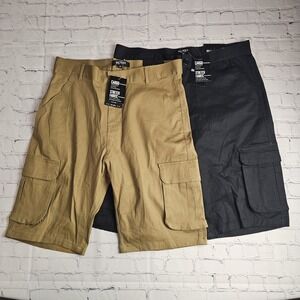 NEW Blu Rock Cargo Shorts Size 34 Black/Dark Khaki Stretch (Bundle Of 2) Stretch